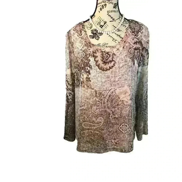 Carre Noir Large Pink Floral Sheer Layered Chiffon Blouse Lined L/S - Picture 1 of 6